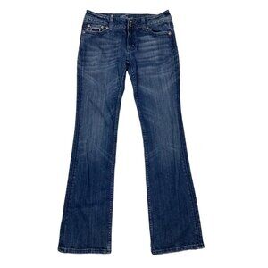 *Miss Me Boot Cut Denim Jeans Women 29 Rhinestone Bling Flap Pocket Fleur de Lis